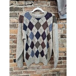 Vintage‎ Royal Scott Sweater Mens XL Gray Argyle Shetland Wool Pullover 80s
